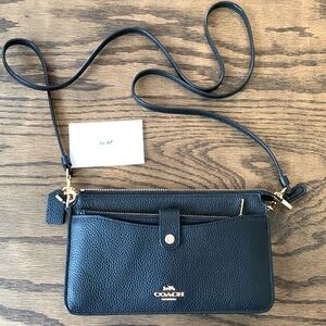 Coach Black Leather Crossbody Bag with Gold Accents